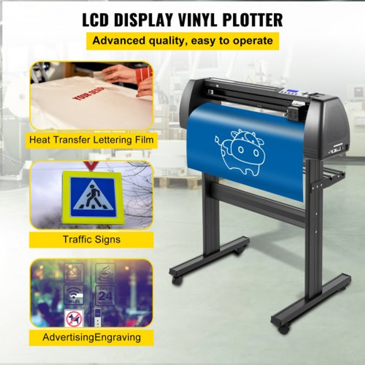 Vinyl Cutter Machine, 34in / 870mm, LED Plotter Printer, Precise Manual Positioning, Softwares Support MAC and Windows Systems, Adjustable Force and Speed, Floor Stand for Making Sign Label