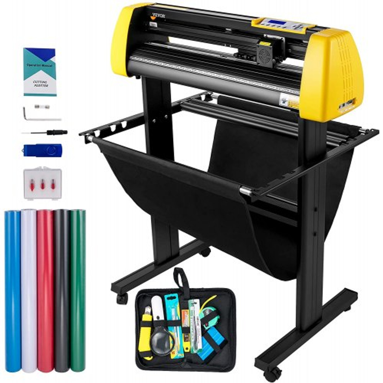 Vinyl Cutter Machine, 34 in / 870 mm Max Paper Feed Cutting Plotter, Automatic Camera Contour Cutting LCD Screen Printer w/Stand Adjustable Force and Speed for Sign Making Plotter Cutter