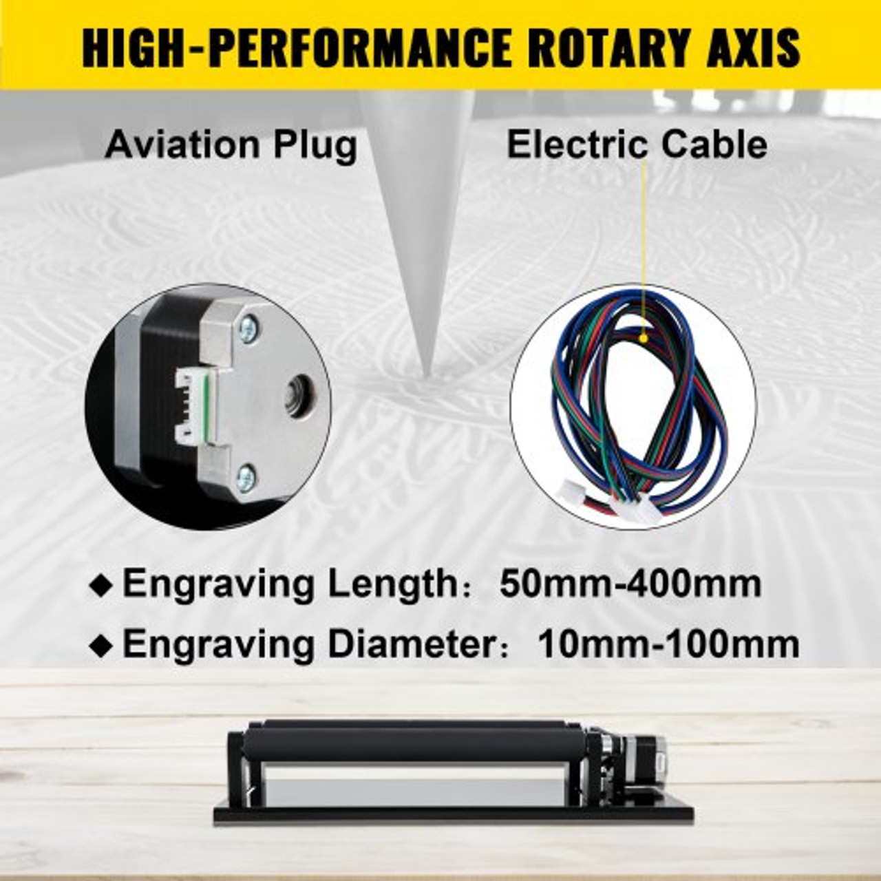 Rotary Axis Attachment, 4 Wheels Laser Rotary Attachment, 42 Stepper Motor Laser Cutter Rotary, 50 mm -400 mm Laser Rotary Axis for Engraving Cutting Machine Spherical Carving Cylinder Carving