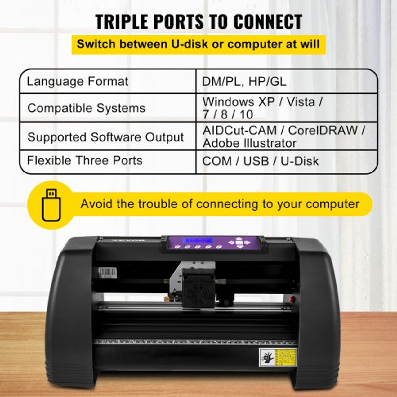 VEVOR Vinyl Cutter, 14 in / 375 mm Vinyl Plotter, Off-Line Cutting Machine w/LCD, Desktop Design, Adjustable Force and Speed for Sign Making Plotter