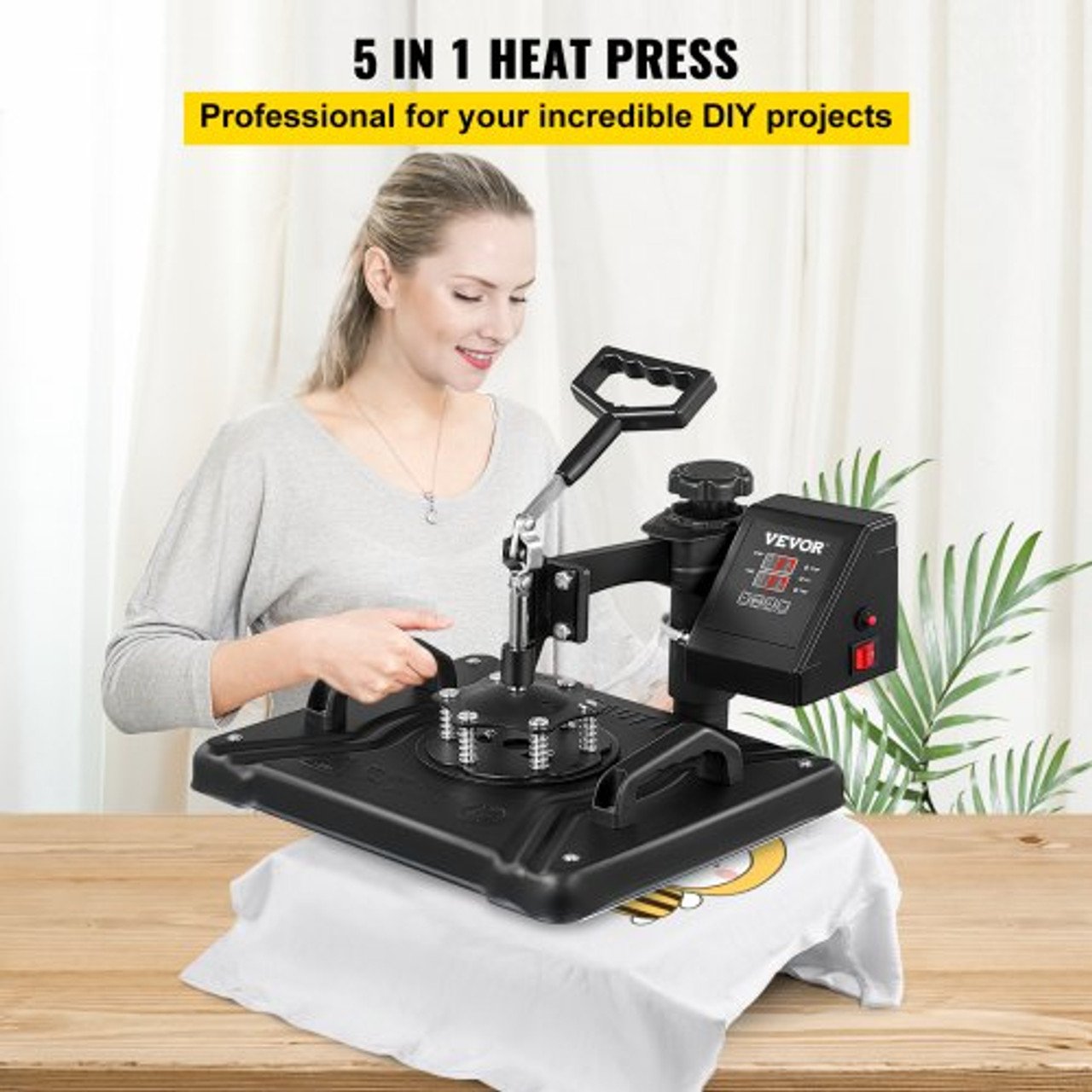 Heat Press Machine 12X15 Inch 5 in 1 Combo Heat Press Machine with 360 Degree Rotation Combo Sublimation Heat Press Machine for Cap Mug Plate T-Shirts and Shoes