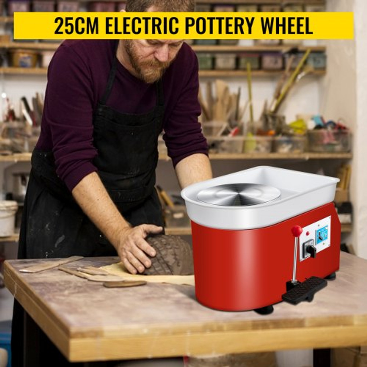Pottery Wheel 25cm Pottery Forming Machine 250W Electric Pottery Wheel with Adjustable Feet Lever Pedal DIY Clay Tool with Tray for Ceramic Work Clay Art DIY Clay