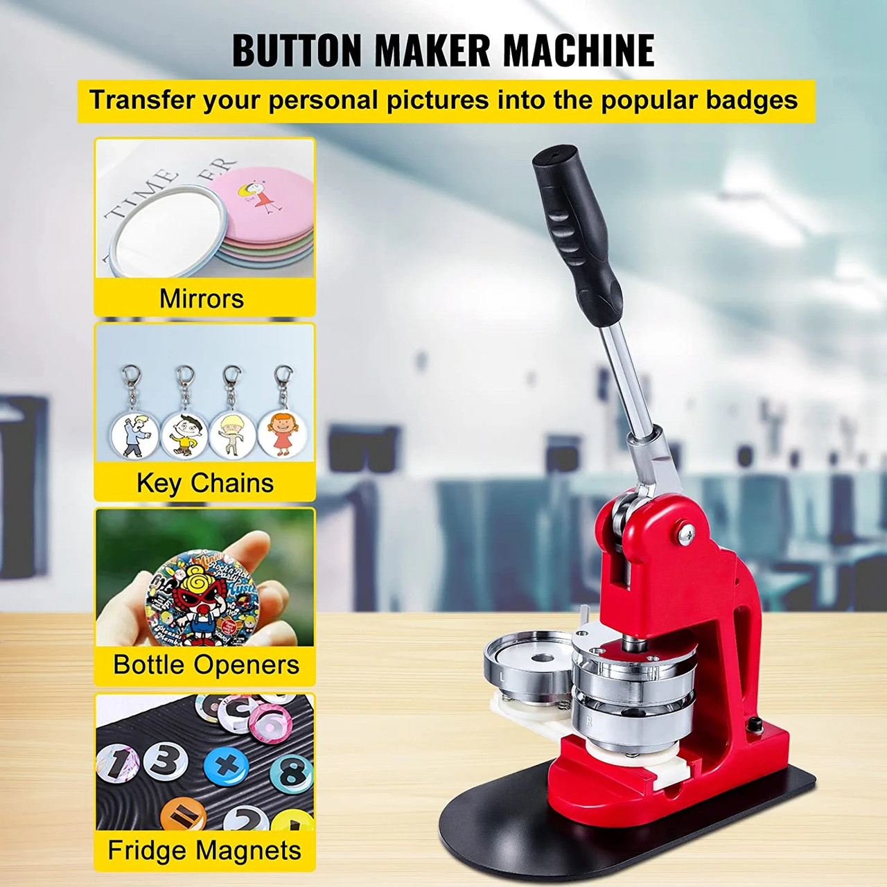 Button Maker Machine Badge Pin Machine 3" 75 MM 100 Free Parts Press Kit