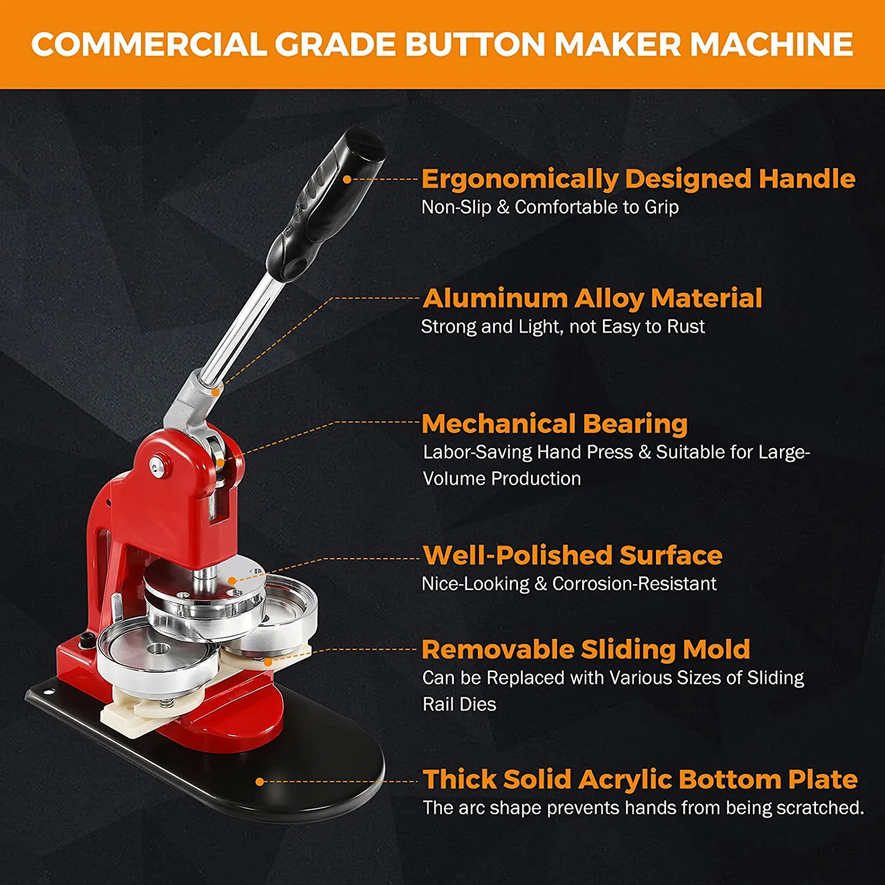 Button Maker Machine Badge Pin Machine 3" 75MM 500 Free Parts Press Kit