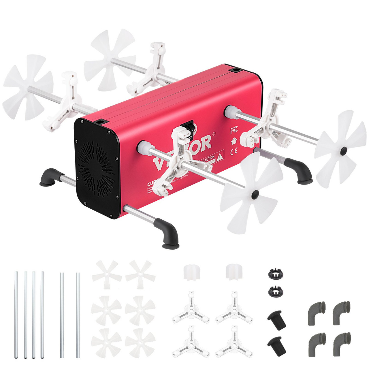 4 Cup Turner, 2 Speeds Multiple Tumbler Spinner Rotator Machine Kit with 4 Removable and Adjustable Arms, Mute Motor, Aluminum Alloy Frame, 4 Independent Switches for DIY Glitter Crafts(Red)