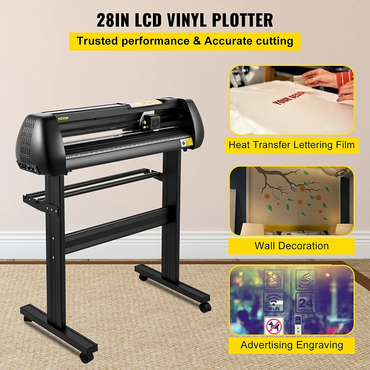 Line Free Vinyl Cutter Machine, 720mm Vinyl Printer, 28 inch Plotter Printer U-Disk with Sturdy Floor Stand Vinyl Cutting Machine Adjustable Force Plotter Cutter Machine