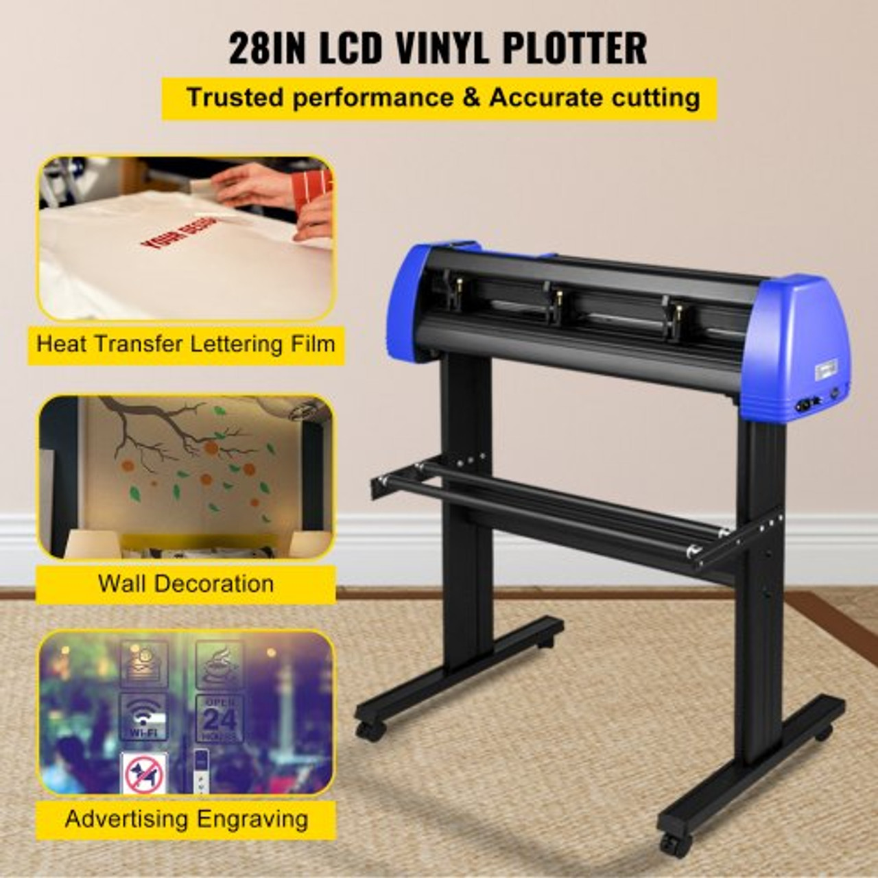 Vinyl Cutter 34 Inch Vinyl Cutter Machine with 20 Blades Maximum Paper Feed 870mm Vinyl Plotter Cutter Machine with Sturdy Floor Stand Adjustable Force and Speed for Sign Making PC ONLY