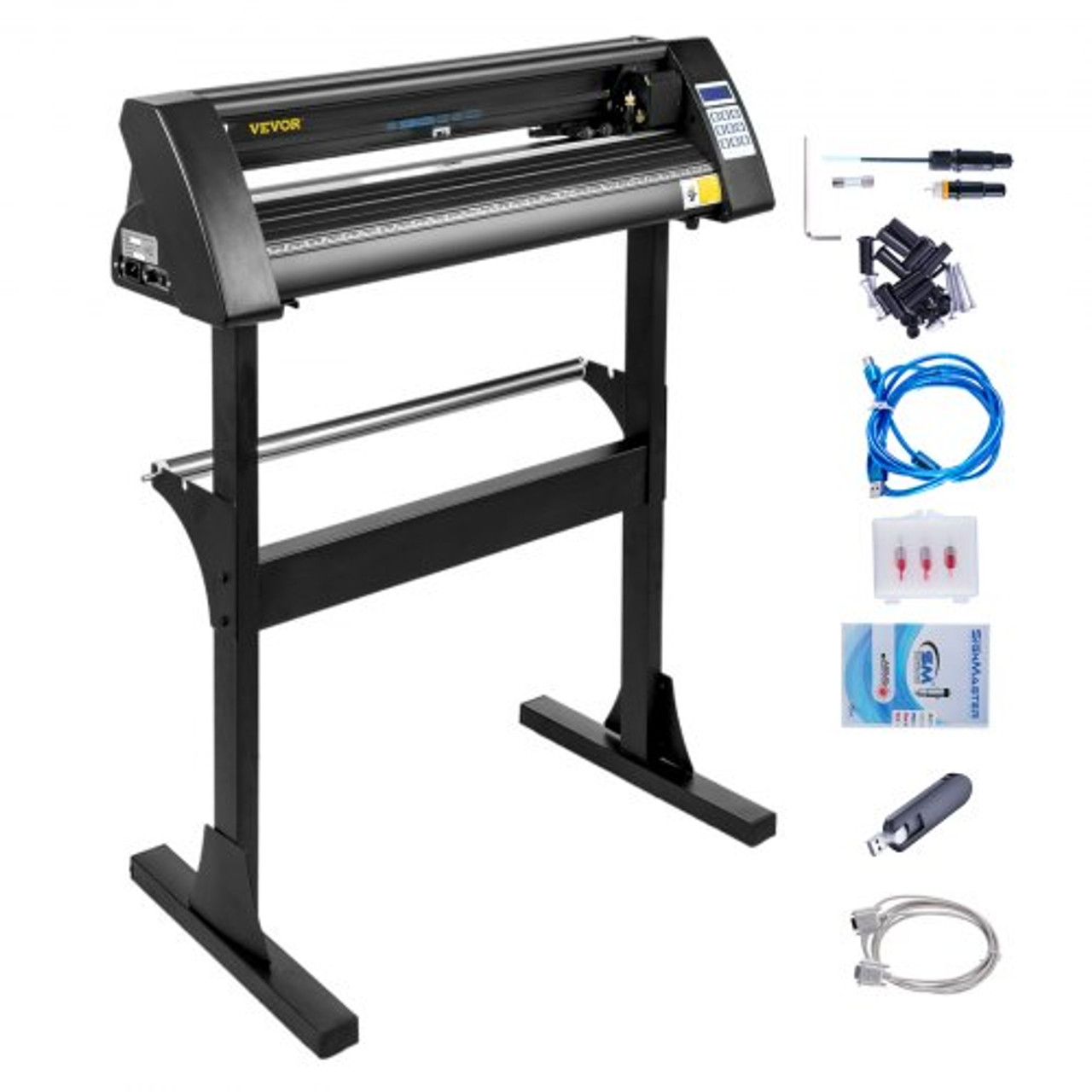 VEVOR Vinyl Cutter 28 in. LCD Display Adjustable Double-Spring Pinch Rollers Sign Cutting Plotter with Signmaster software, Black