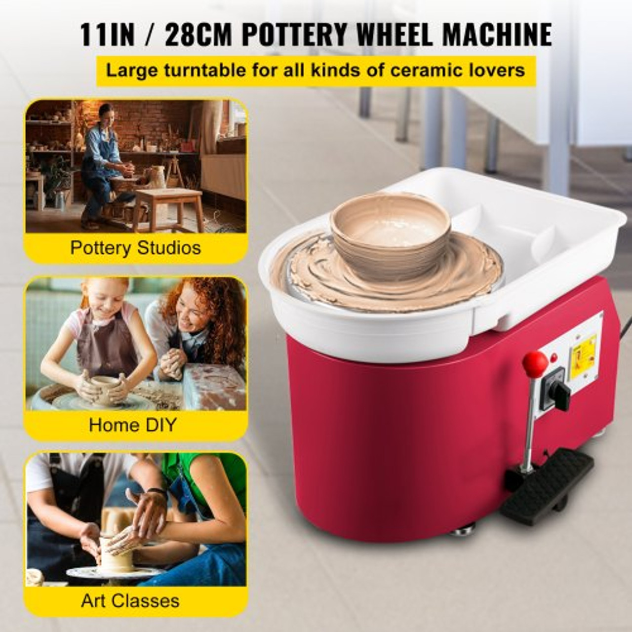 Pottery Wheel 28cm Pottery Forming Machine 350W Electric Pottery Wheel with Adjustable Feet Lever Pedal DIY Clay Tool with Tray for Ceramic Work Clay Art DIY Clay Pink, 18 Piece