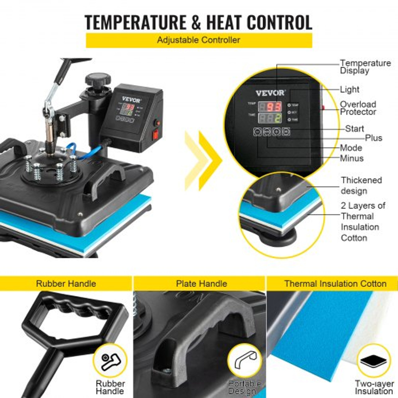 Heat Press 15x12 Inch Heat Press Machine 5 in 1 Digital Multifunctional Sublimation Heat Press Machine 360 Degree Rotation Heat Press Machine for T Shirts Hat Mug Cap Plate