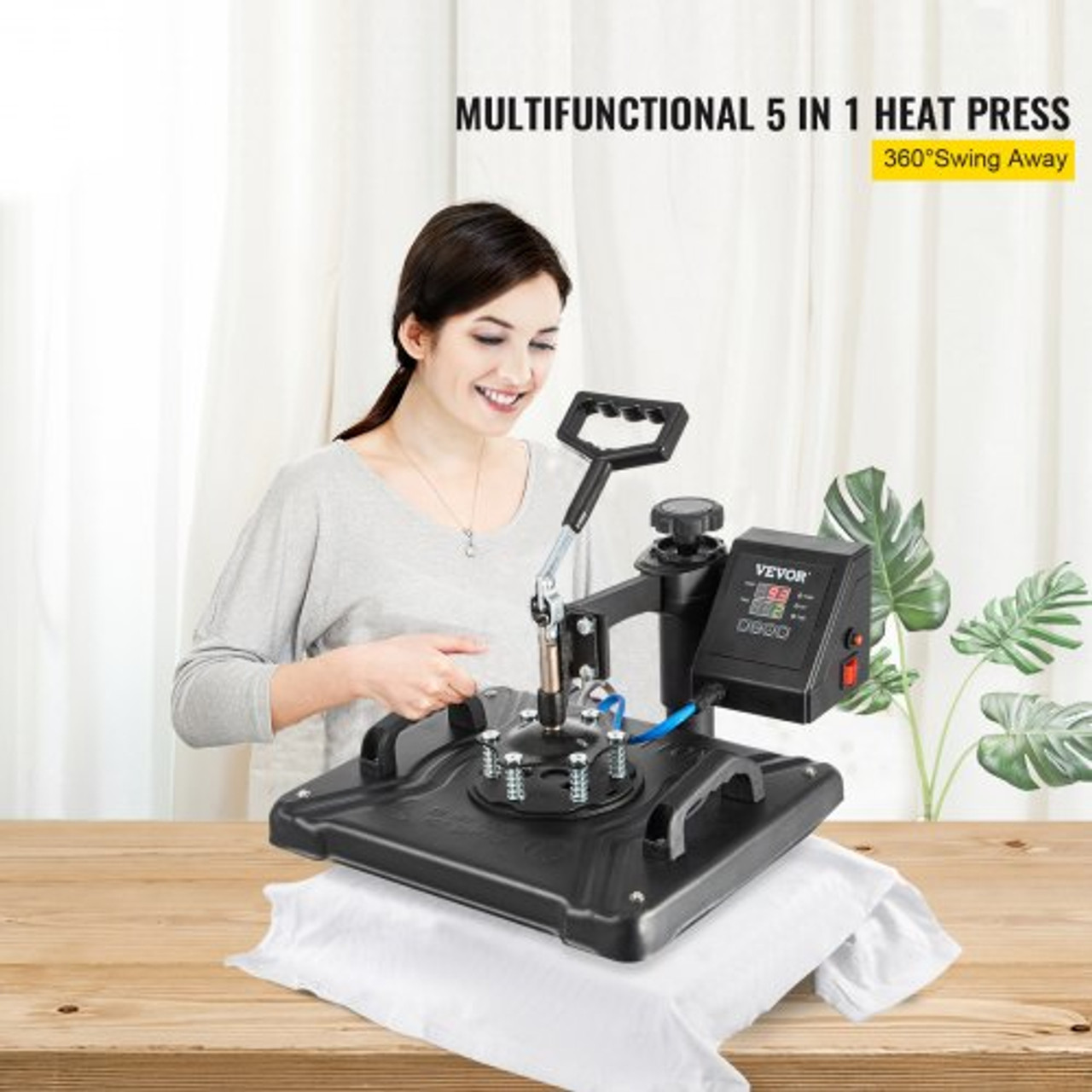 Heat Press 15x12 Inch Heat Press Machine 5 in 1 Digital Multifunctional Sublimation Heat Press Machine 360 Degree Rotation Heat Press Machine for T Shirts Hat Mug Cap Plate