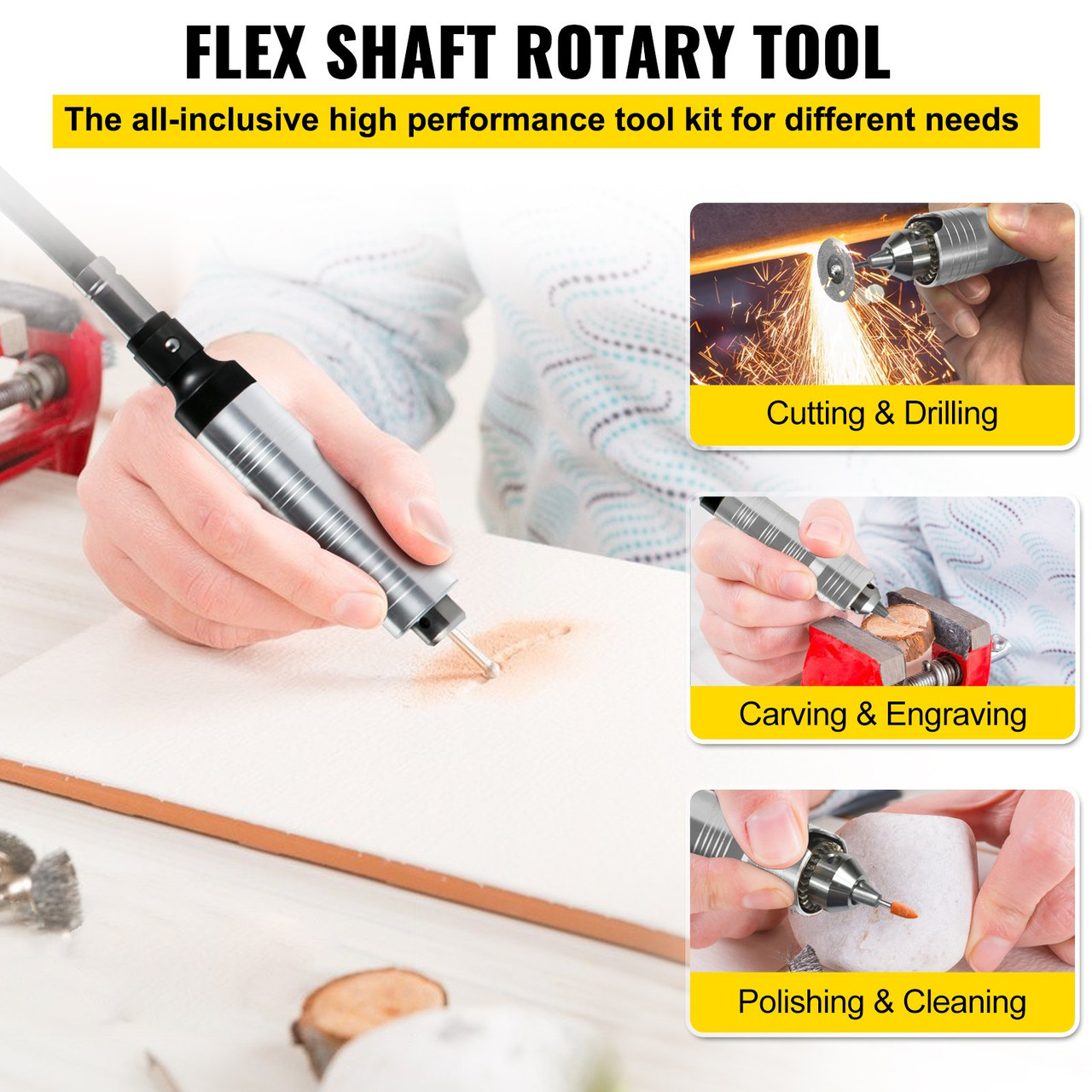 Flex Shaft Grinder 380W Rotary Tool 500-23000RPM Rotary Carver with 1/4" 3-Jaw Chuck & Stepless Speed Foot Pedal Hanging Grinding Machine 131PCS Accessories for Jewelry Polishing Grinding DIY