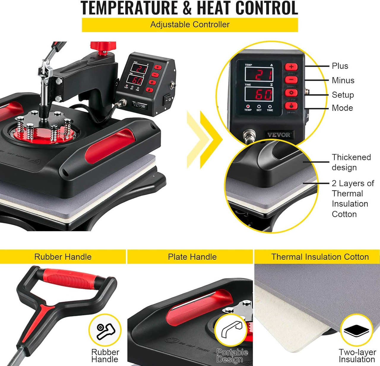 Heat Press 15x15, Upgraded Heat Press Machine 5 in 1, Anti-Scald, Fast-Heating, Swing Away Digital Control Multifunction Heat Press for Sublimation