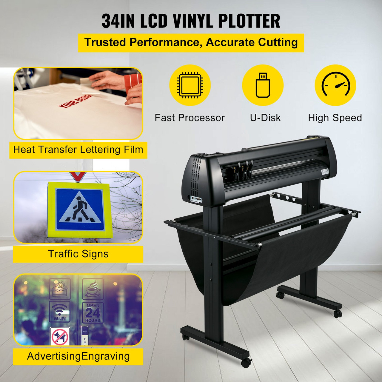 Vinyl Cutter Machine 870mm Vinyl Printer, 34 inch Plotter Printer U-disk Offline with Accessories & Floor Stand Vinyl Cutting Machine Adjustable Force and Speed for Sign Making Plotter Cutter