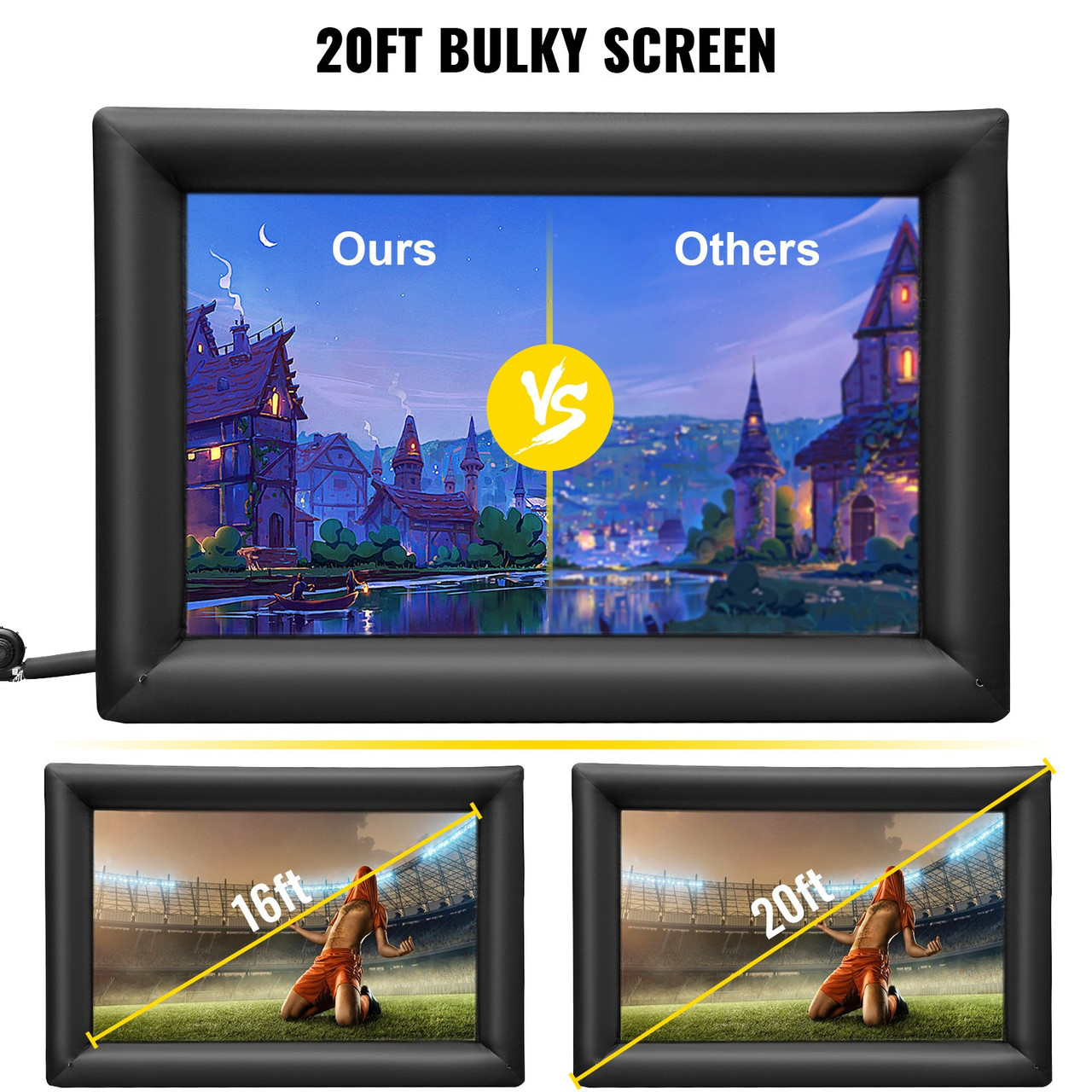 Inflatable Movie Screen 20FT Inflatable Projector Screen for outside with 350W Air Blower Inflatable Screen Oxford Fabric Material Blow Up Screen for Outdoor Movie Supports Front/Rear Projection