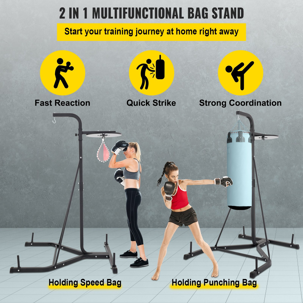 Heavy Bag Stand with Speed Ball , Height Adjustable Punching Bag Stand, Foldable Boxing Bag Stand Steel