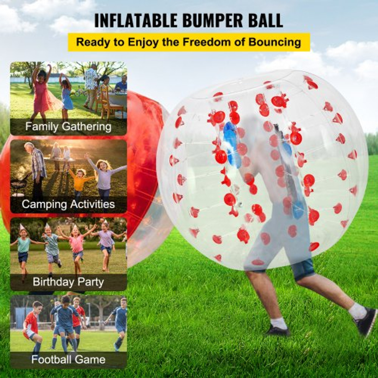 Inflatable Bumper Ball 5 FT / 1.5M Diameter, Bubble Soccer Ball, Blow It Up in 5 Min, Inflatable Zorb Ball for Adults or Children (5 FT, Red Dot )