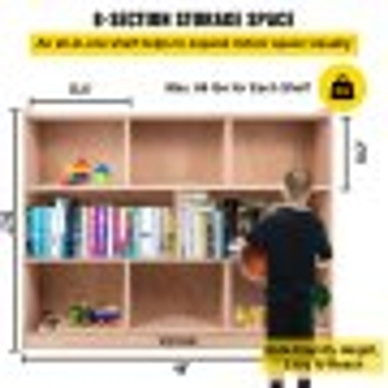 Classroom Storage Cabinet Plywood 8-Section Preschool Storage Shelves 36 Inch High Classroom Cabinet Storage with Casters