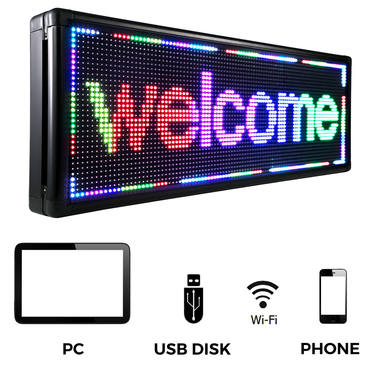 LED display with WIFI FULL color sign 40 x 8 with high resolution P10 and  new SMD technology. HIGH BRIGHTNESS programmable scrolling sign, Perfect