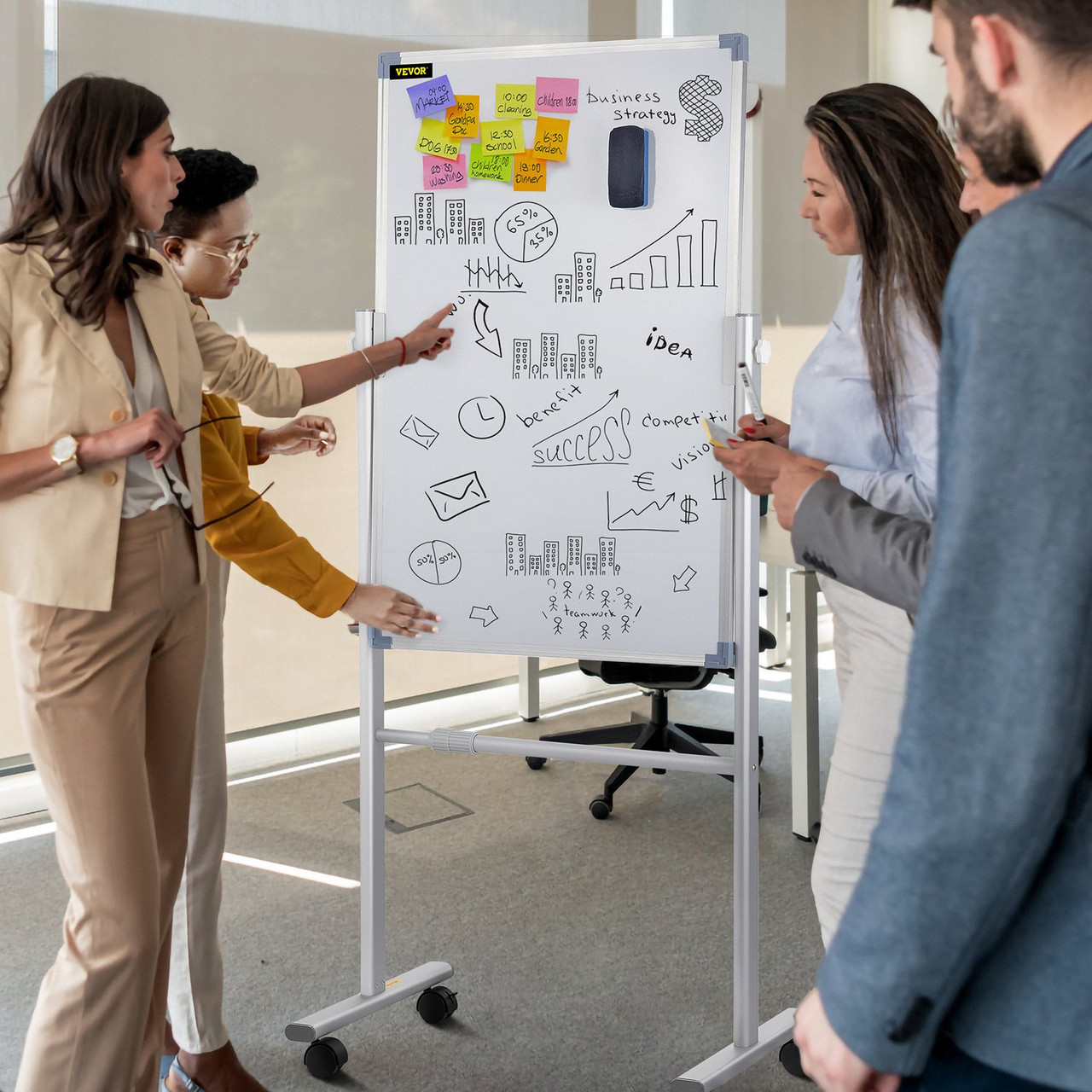 Mobile Reversible Dry Erase Whiteboard Easel