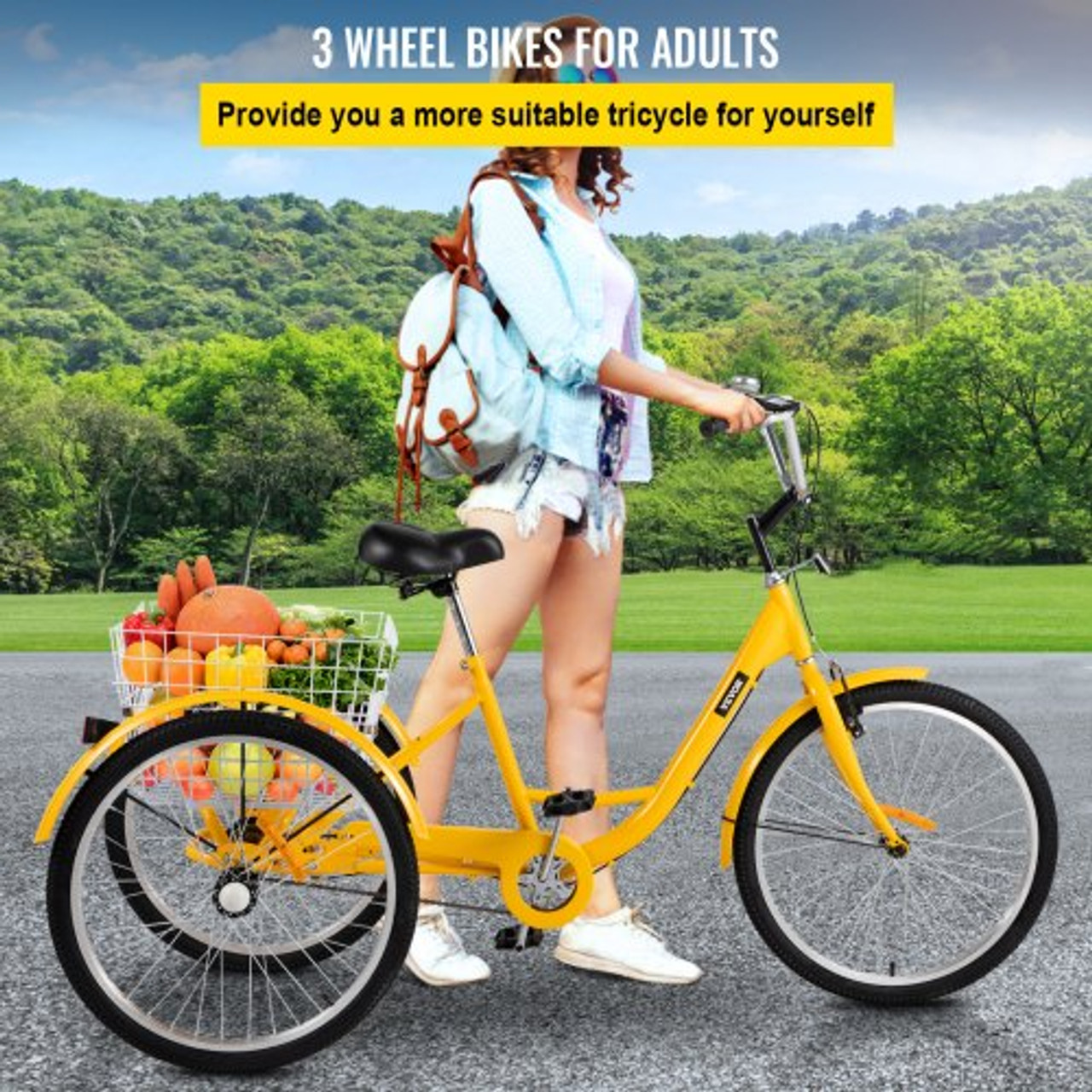 Adult Tricycle 24" 3-Wheel 1Speed Bicycle Trike Cruiser w/Tools & Lock