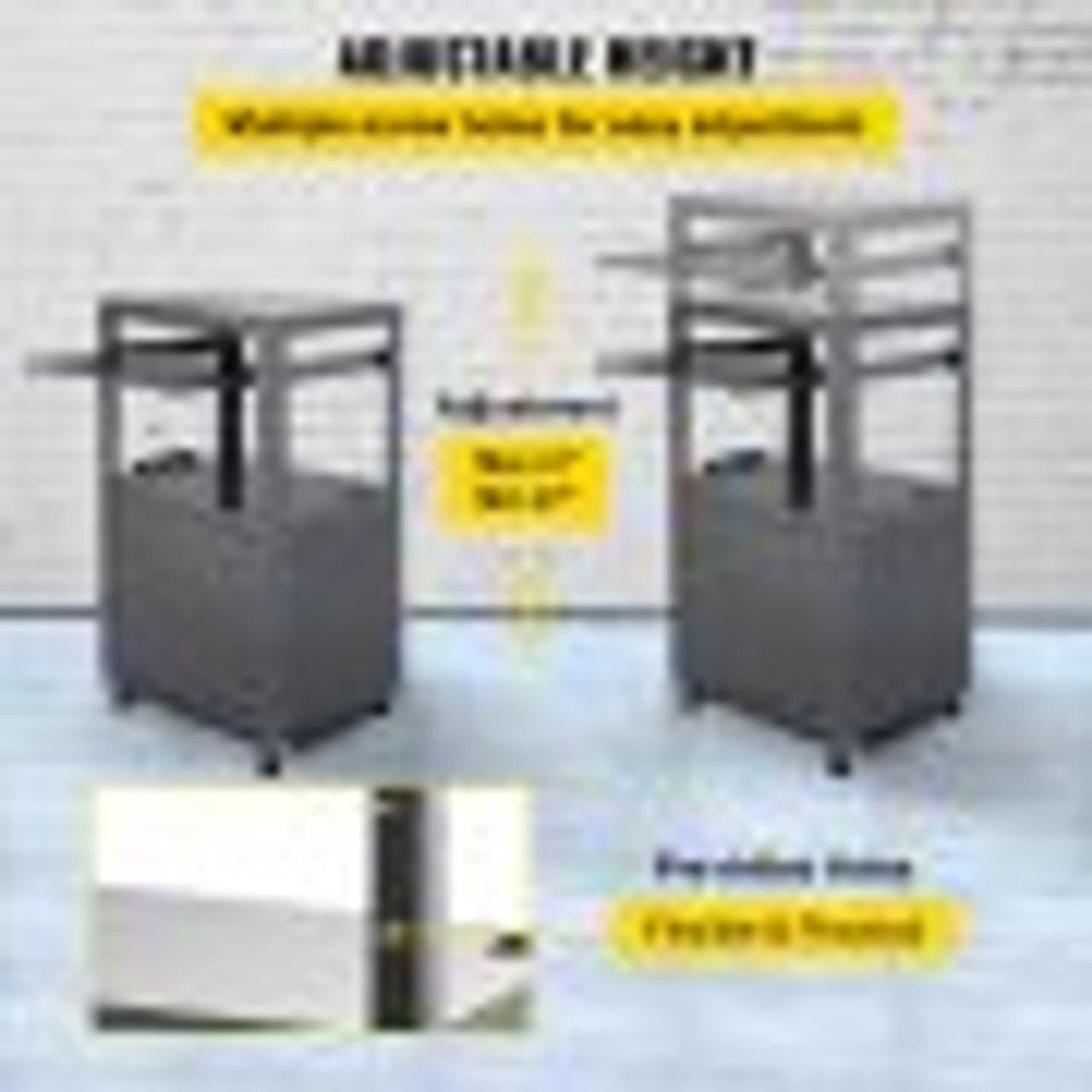 Steel AV Cart, 27-41" Height Adjustable, Media Cart with Keyboard Tray and Locking Cabinet, 24" x 18" Length Presentation Cart with 3-Shelf, 150 lbs Projector Cart with 4 Wheels and 2 Brakes