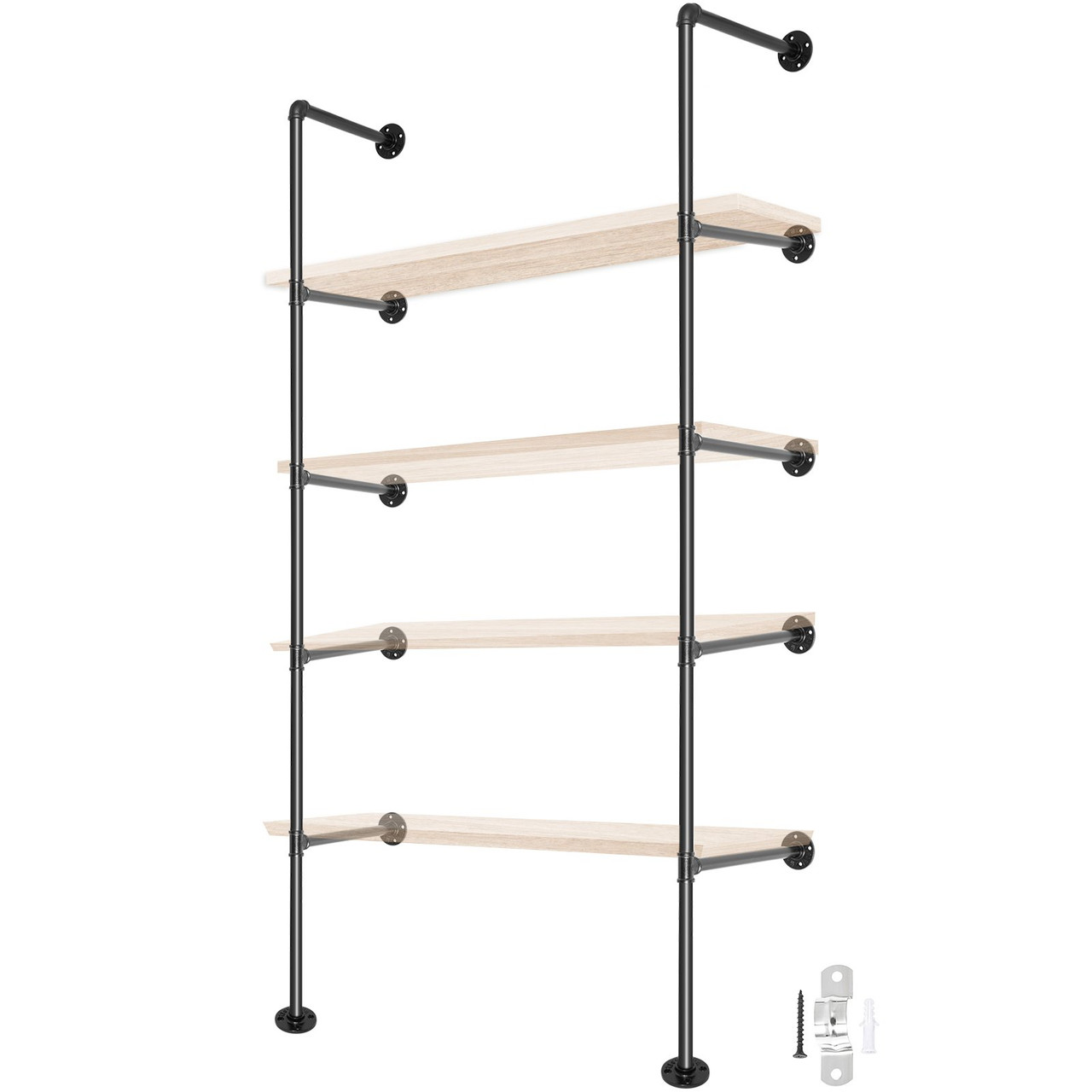 Industrial Pipe Shelves 5-Tier Wall Mount Iron Pipe Shelves 2 PCS Pipe Shelving Vintage Black DIY Pipe Bookshelf Each Holds 44lbs Open Kitchen Shelving for Bedroom & Living Room W/Accessories