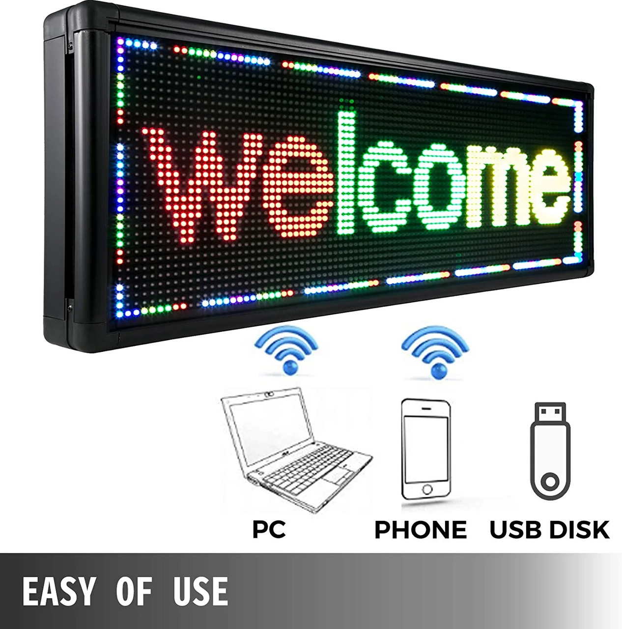 Led Sign 40 x 15 inch Led Scrolling Sign 3 Color Red Green Yellow Digital Led Open Sign Outdoor WiFi High Resolution Bright Electronic Message Display Board with SMD Technology for Advertising