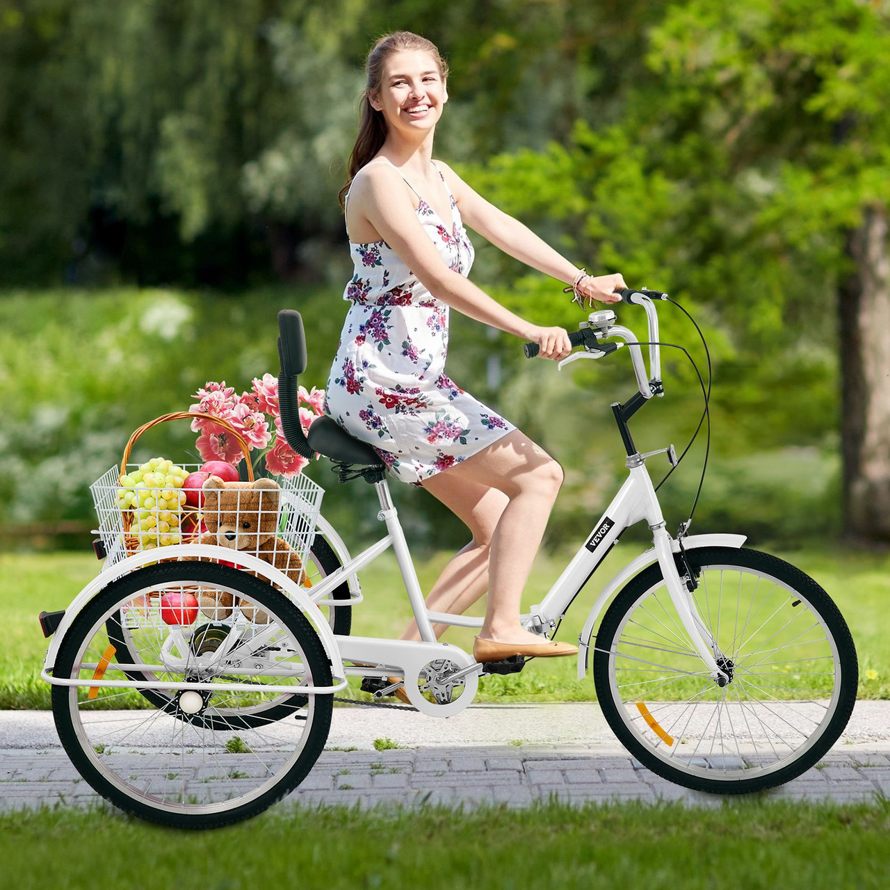 Tricycle Adult 24?? Wheels Adult Tricycle 1-Speed 3 Wheel Bikes White For Adults Three Wheel Bike For Adults Adult Trike Adult Folding Tricycle