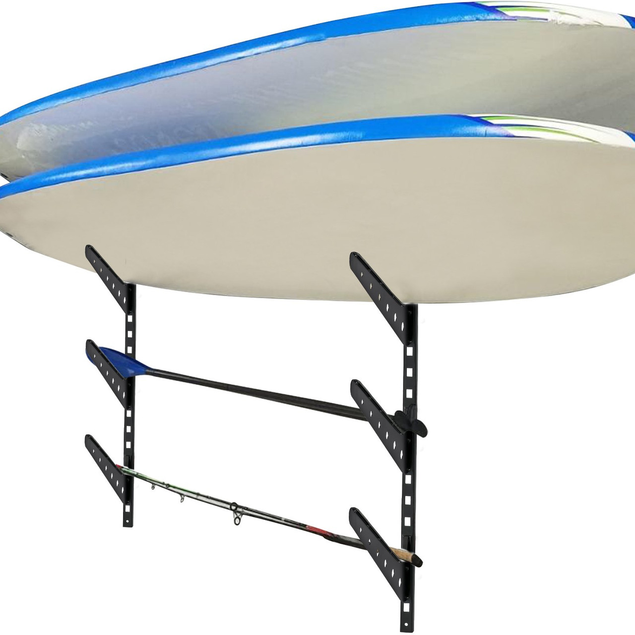 Surfboard Rack, 4 Tiers Wakeboard Rack, 50lbs Capacity Surfboard Rack for Wall, Surfboard Wall Mount Holds 4 Boards, Adjustable Surfboard Wall Rack w/ Steel Structure, Horizontal Surfboard Stand