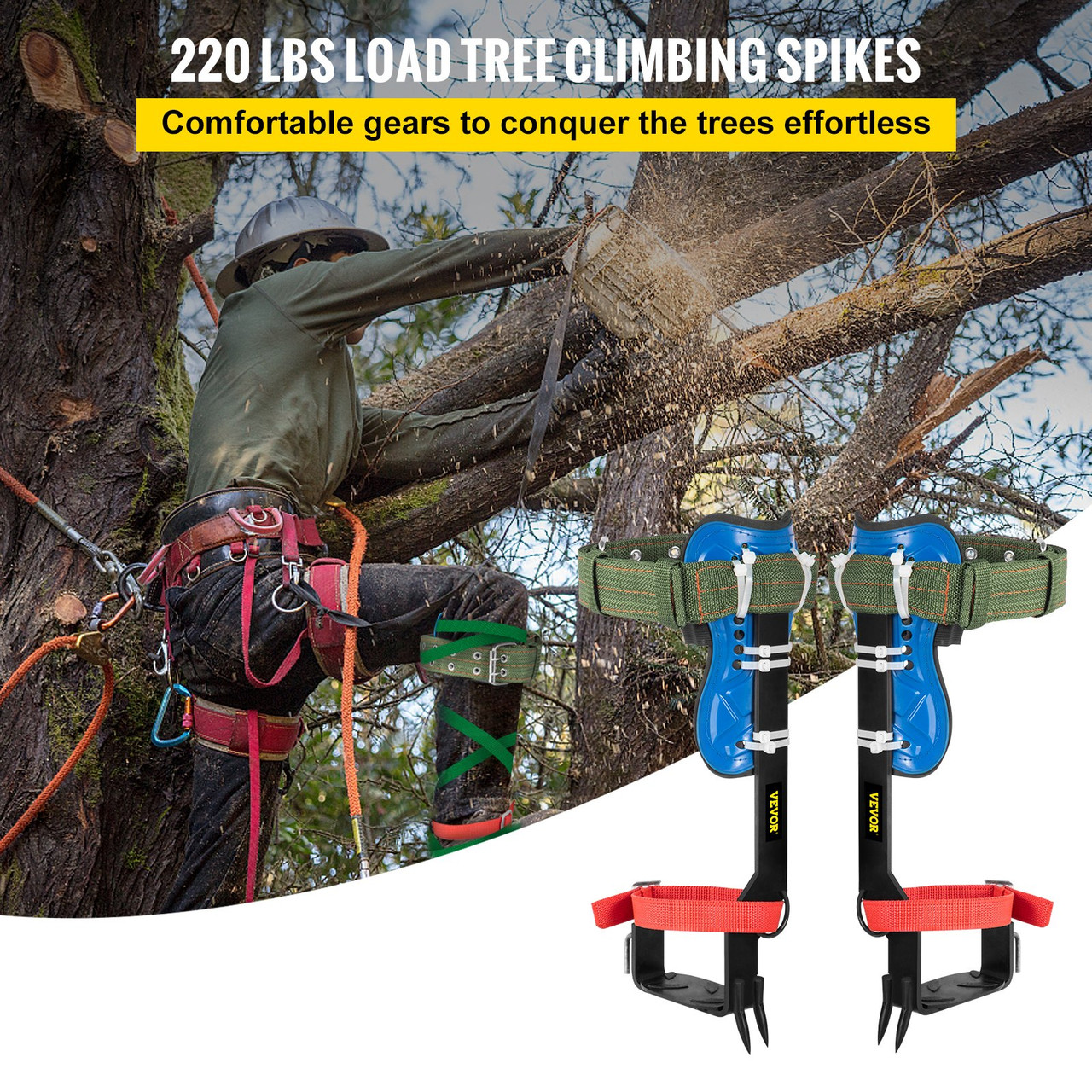 Tree Climbing Spikes, 4 in 1 Alloy Metal Adjustable Pole Climbing Spurs, w/Security Belt & Foot Ankle Straps, Arborist Equipment for Climbers,