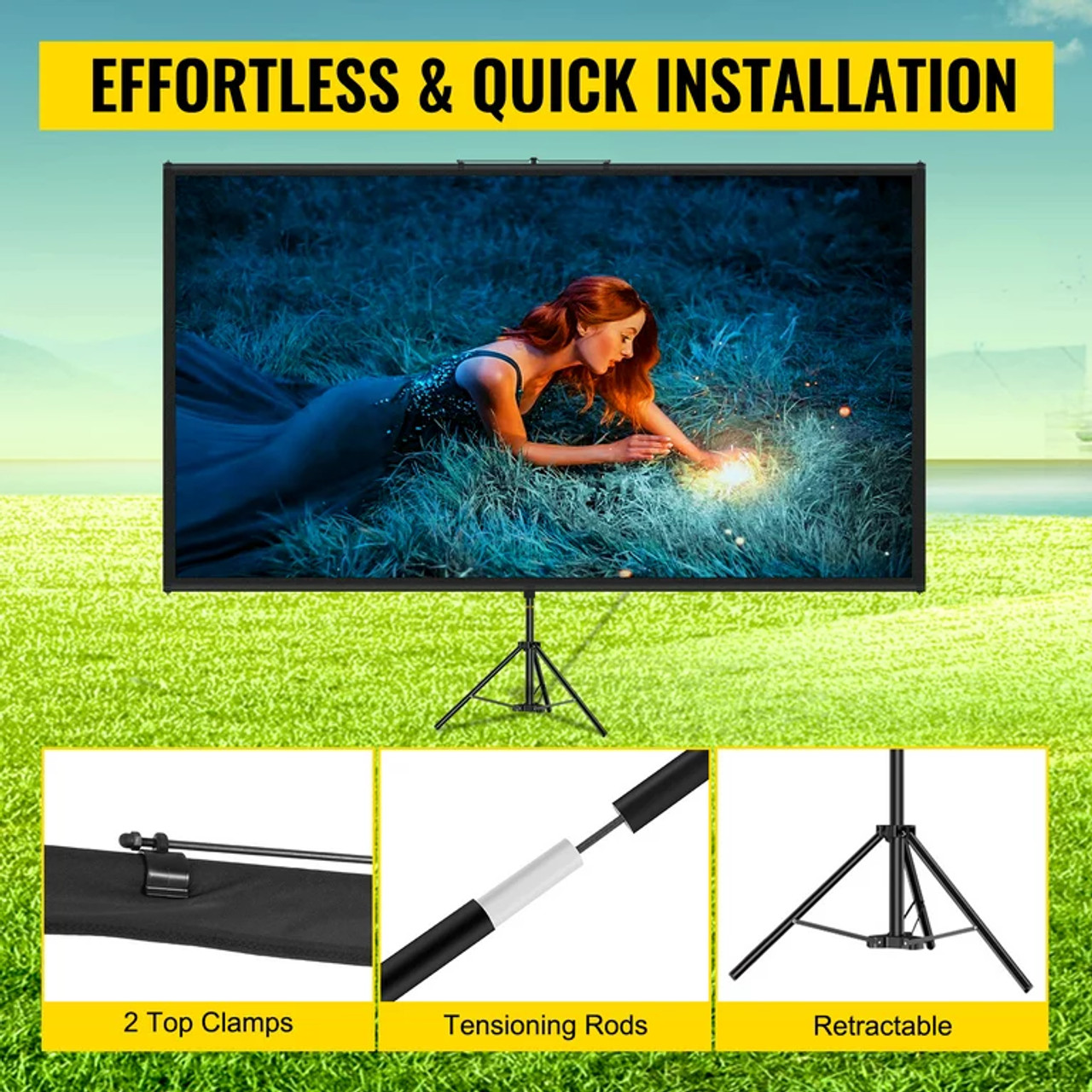 Tripod Projector Screen with Stand 60 inch 16:9 4K HD Projection Screen Stand Wrinkle-Free Height Adjustable Portable Screen for Projector Indoor &