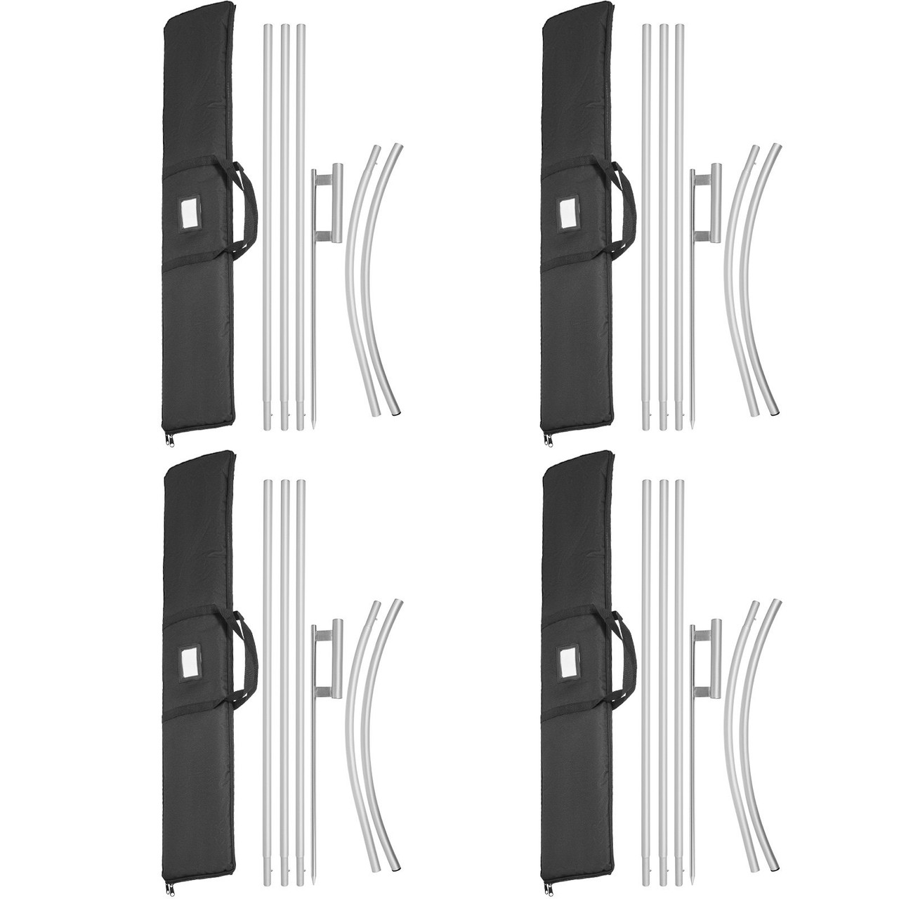 Advertising Flag Pole, 4 x Feather Flag Bundles with Ground Spike, 16 ft Windless Flag Pole Sets with Ground Mounting Stake, 6pcs Swooper Flag Pole Kit, Sign Flag for Businesses Storefronts