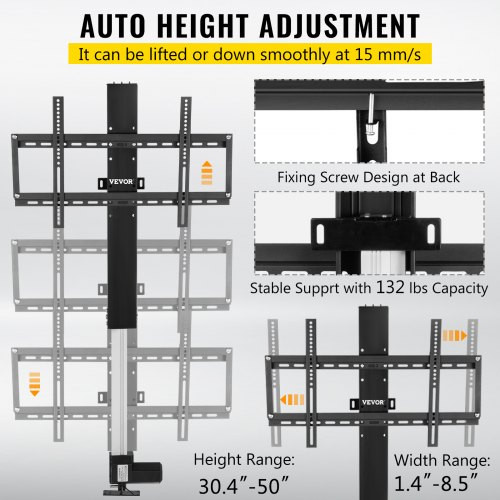 Swivel Motorized TV Lift Stroke Length 40 Inch Motorized TV Mount Fit for 32-70 Inch TV Lift with Remote Control Height Adjustable 28.74-68.11 Inch,Load Capacity 154 Lbs,Manual Swivel L/R 30°