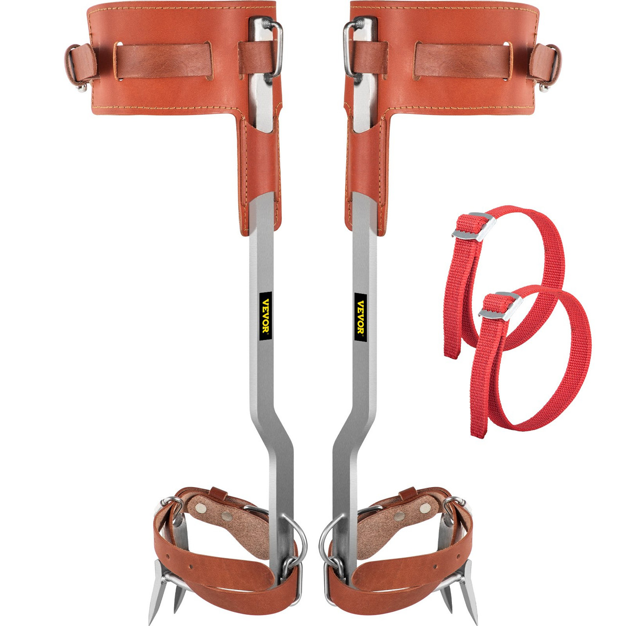 Tree Climbing Spikes, 1 Pair Stainless Steel Pole Climbing Spurs, w/Adjustable Straps and Cow Leather Padding, Arborist Equipment for Climbers,