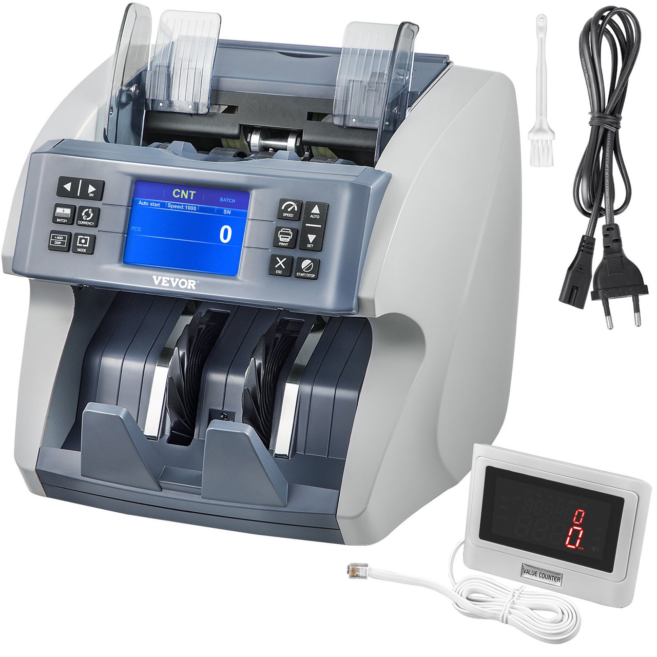 Money Counter Machine, Mixed Denominations, 2CIS, UV, MG, MT, IR, DB Counterfeit Detections with Multiple Working Models, 800/1000/1200/1500pcs/min Note Counting Machine with External Display