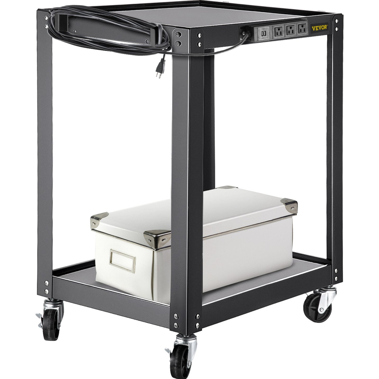 AV Cart, 26 Inch Height Media Cart with Power Strip, 24 x 18" Presentation Cart with 2 Shelves, 4 Rolling Casters and 2 Locking Brakes, 150 lbs Heavy- Duty Av Cart Fit for Offices and Schools