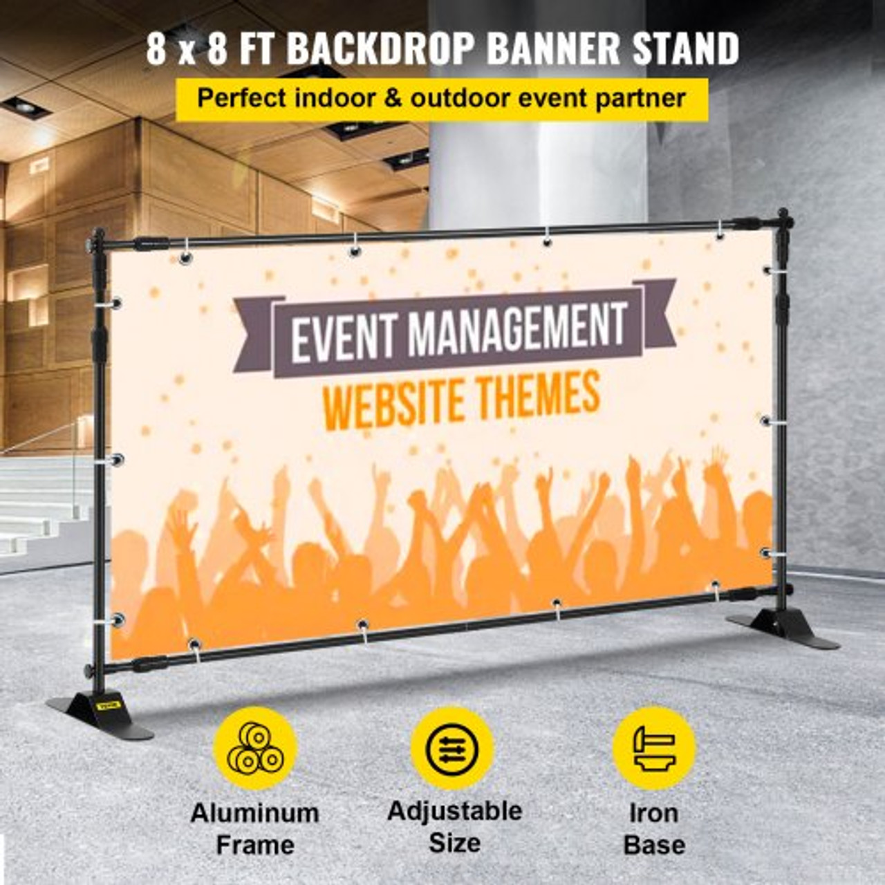 Telescopic Backdrop Banner Stand 8' x 8' Banner Stand Adjustable Step and Repeat Backdrop Banner Stand Retractable Banner Stand with Carrying Bag (8 ft)