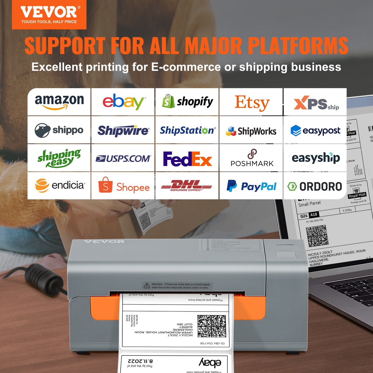 VEVOR HD(300DPI) Thermal Label Printer, Shipping Label Printer with Auto  Label Recognition, Support Windows/MacOS/Linux/Chromebook, Compatible with