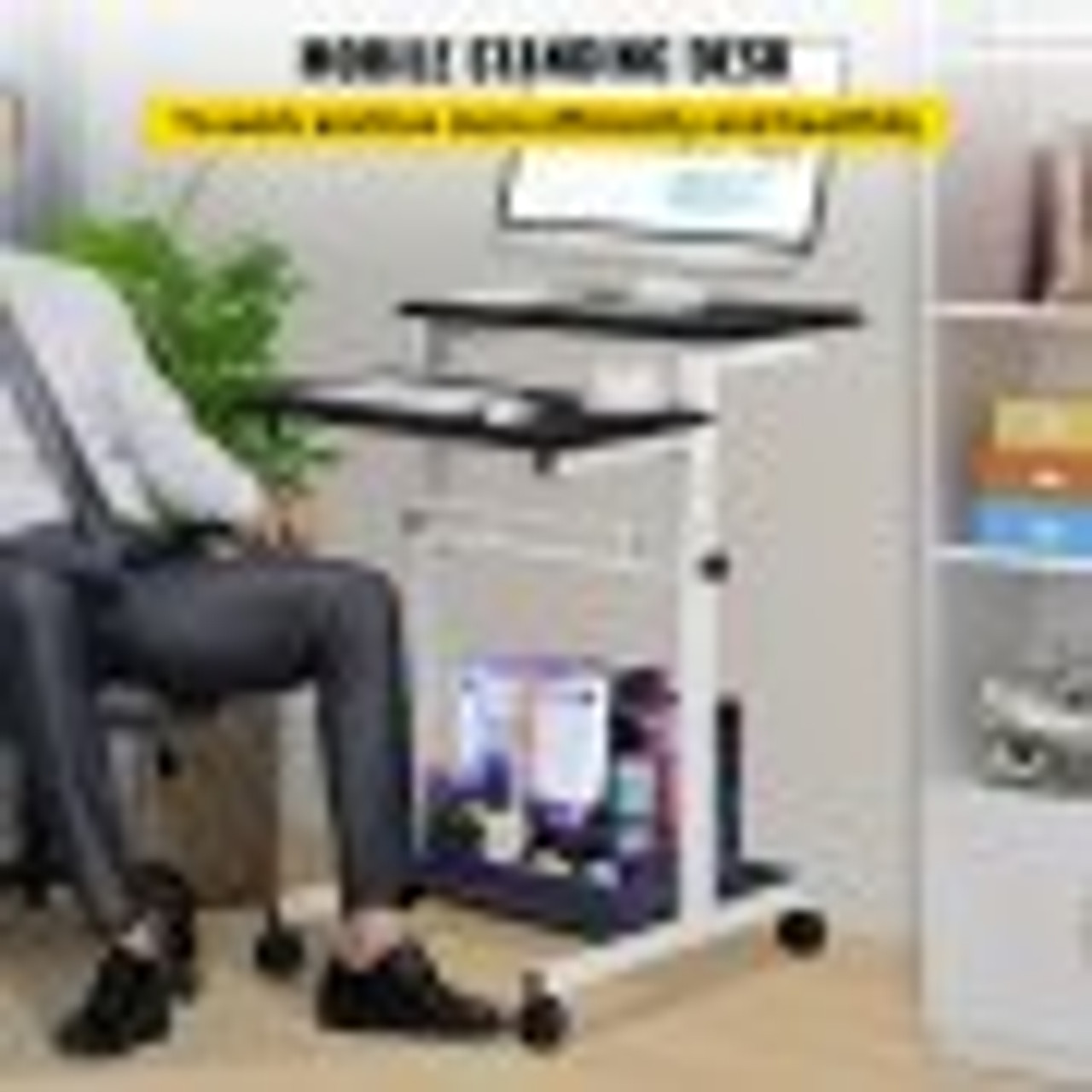 Mobile Standing Desk, Rolling Laptop Desk w/ Three Shelves, 34-47in Adjustable Height with Four 360ø Rotation Wheels for Home, Office