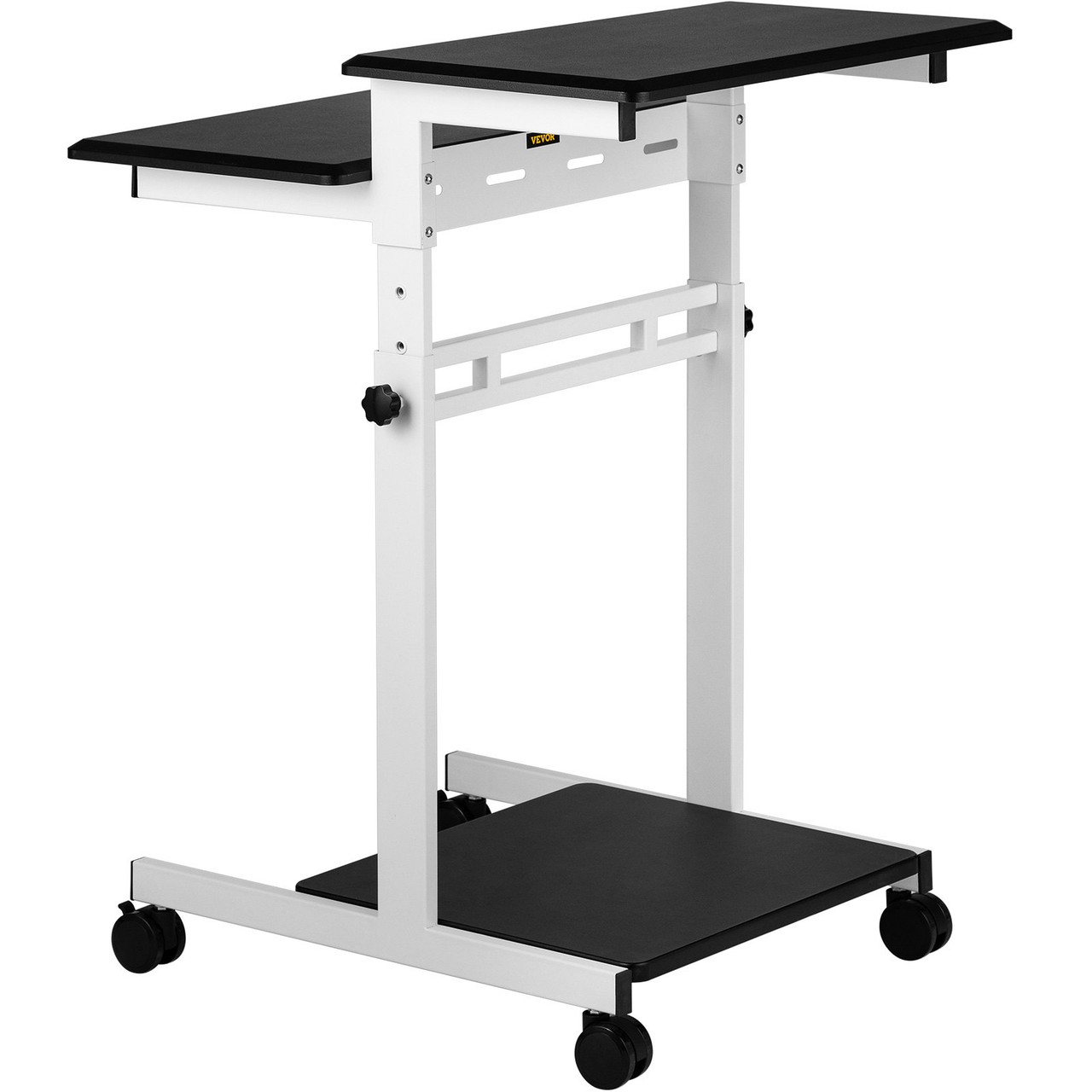 Mobile Standing Desk, Rolling Laptop Desk w/ Three Shelves, 34-47in Adjustable Height with Four 360° Rotation Wheels for Home, Office