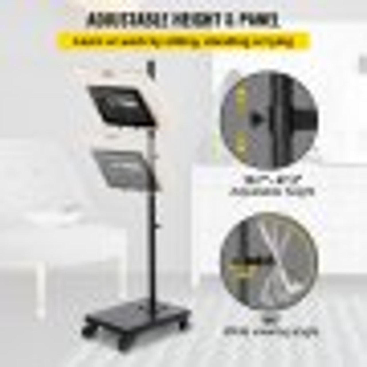 Book Floor Stand, 180ø Viewing Angle, Height & Panel Adjustable Reading Stand, Rolling Book Stand w/ 4 Wheels, for 4.5''-12'' Phone, iPad and Books in Home Office, Black & White