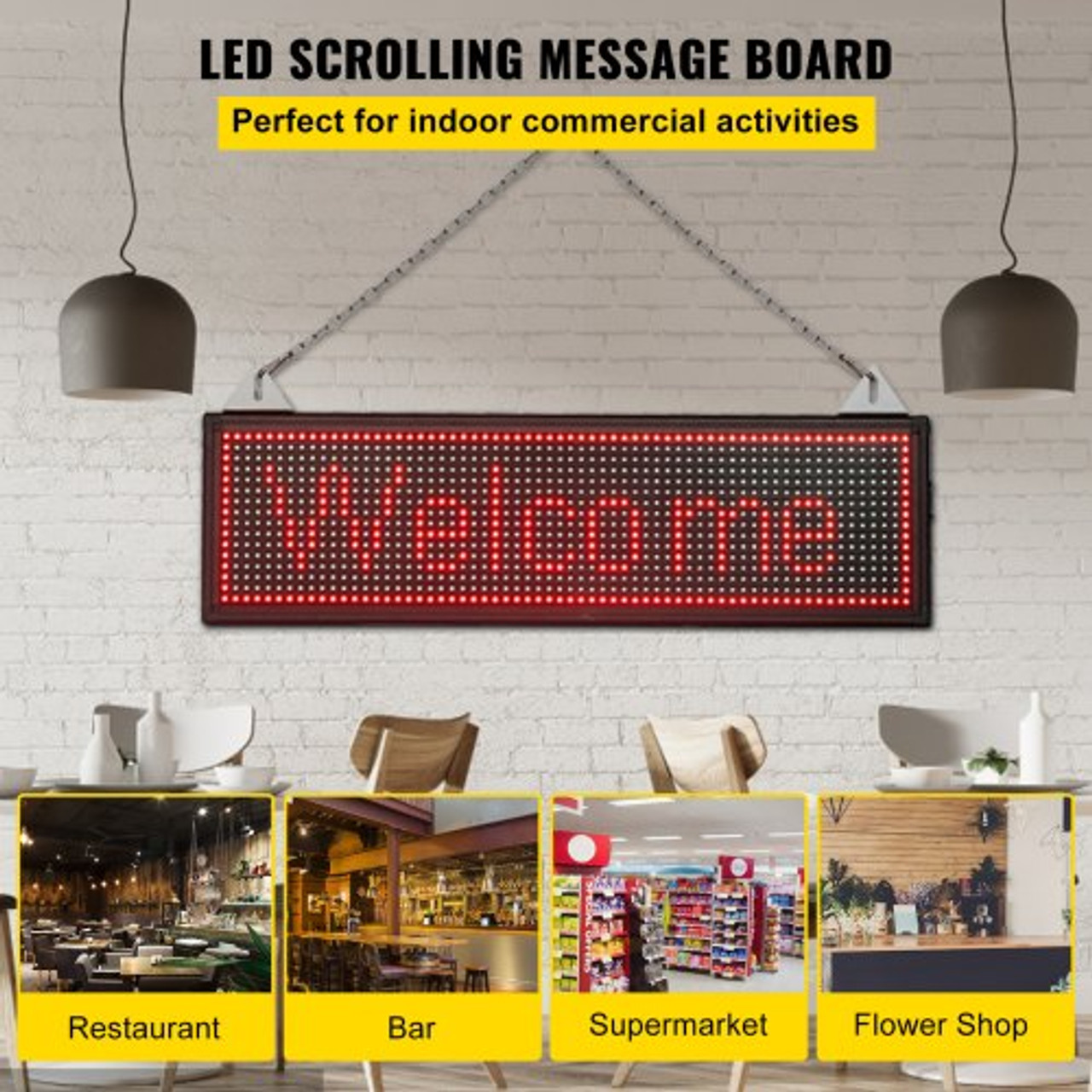 LED Scrolling Sign, 27" x 8" WiFi & USB Control P10 Programmable Display, Indoor Red High Resolution Message Board, High Brightness Electronic Sign, Perfect Solution for Advertising