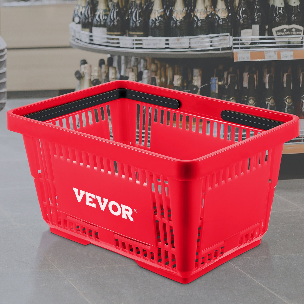 Shopping Basket, 16.9 x 11.8 x 8.7 in/42.8 x 30 x 22 cm((L x W x H), Plastic Handle and Iron Stand, Set of 12 Store Baskets with Durable PE Material