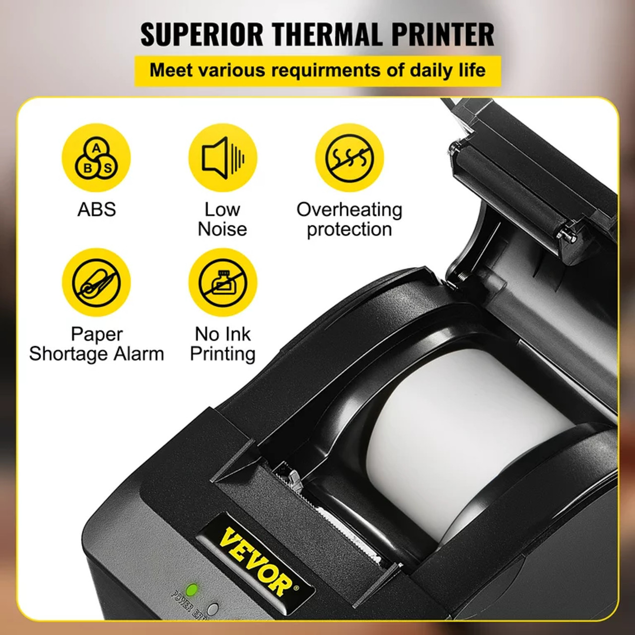 Printer Receipt, 58mm Thermal Printer, USB Port Printer, ESC/POS Command Thermal Receipt Printer, Portable for Bank, Supermarket, Office, Restaurant