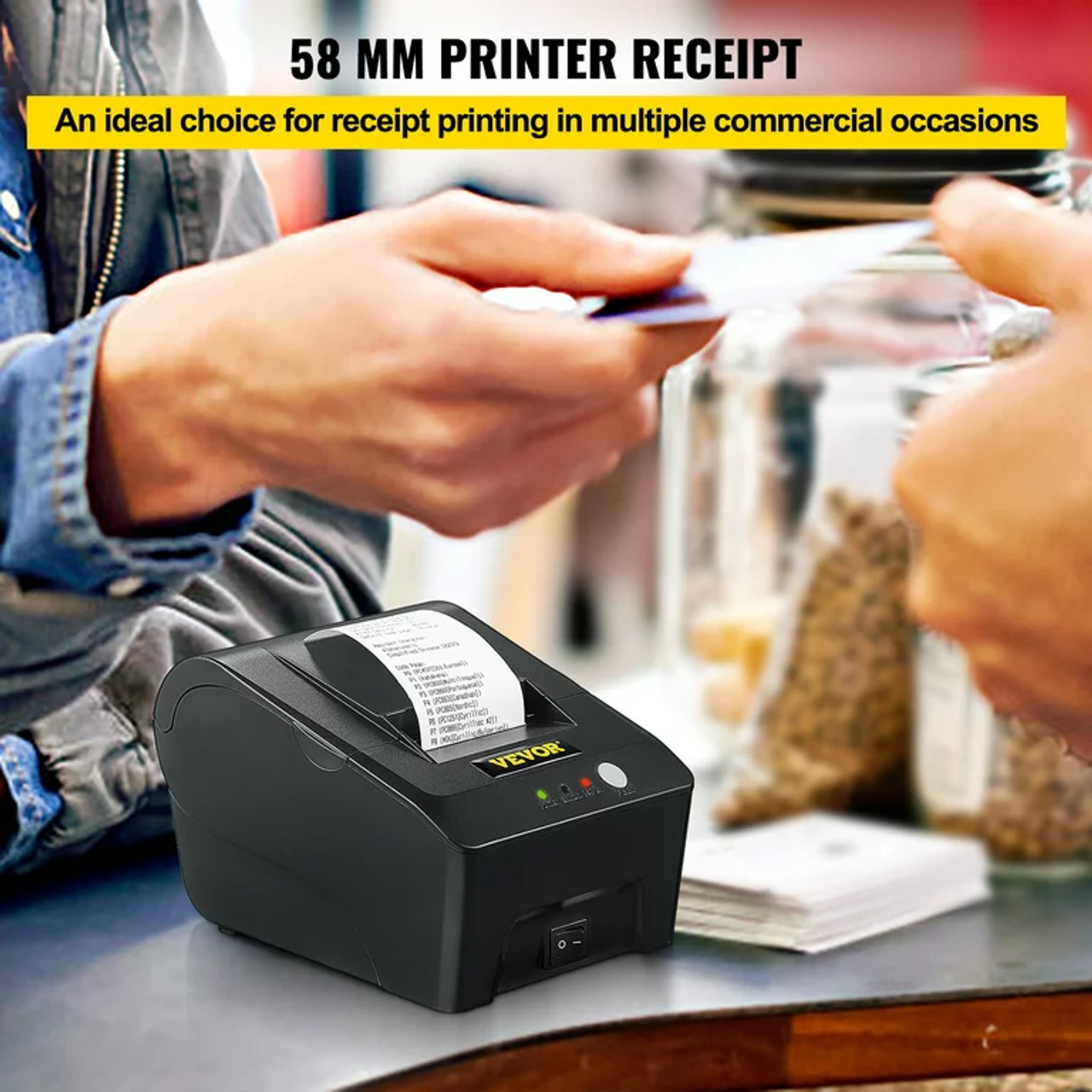 Printer Receipt, 58mm Thermal Printer, USB Port Printer, ESC/POS Command Thermal Receipt Printer, Portable for Bank, Supermarket, Office, Restaurant