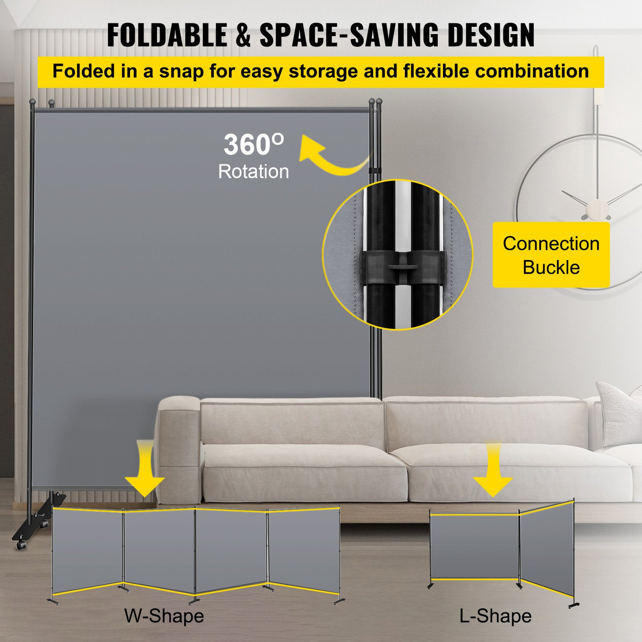 Office Partition 142" W x 14" D x 72" H Room Divider Wall 2-Panel Office Divider Folding Portable Office Walls Dividers with Non-See-Through Fabric