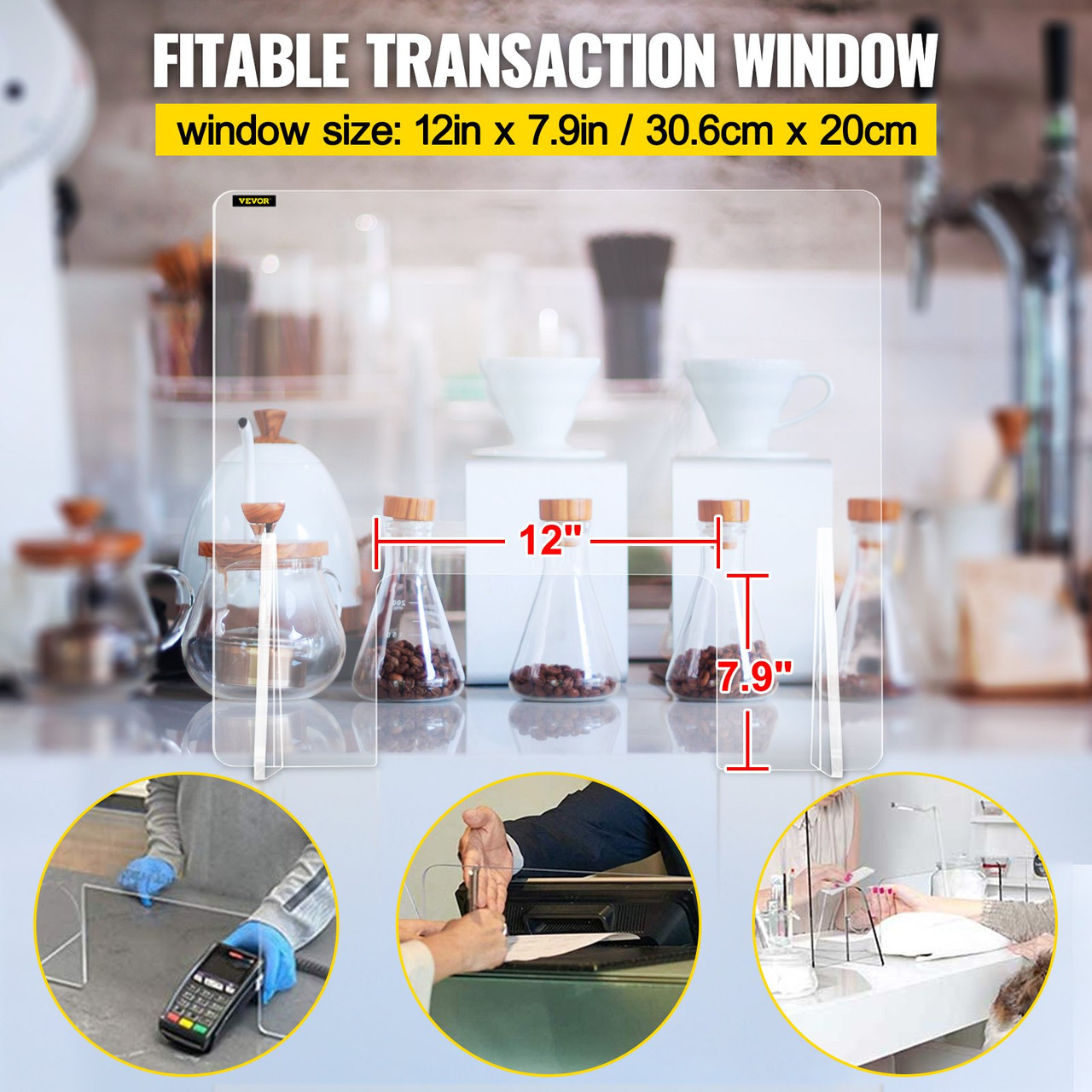 Acrylic Shield for Counter, 24"x24" Acrylic Screen for Counter, 0.2" Thick Acrylic Board Acrylic Shield for Desk with Transaction Window, Desk Shield for Cashier Counters, Banks, Restaurants