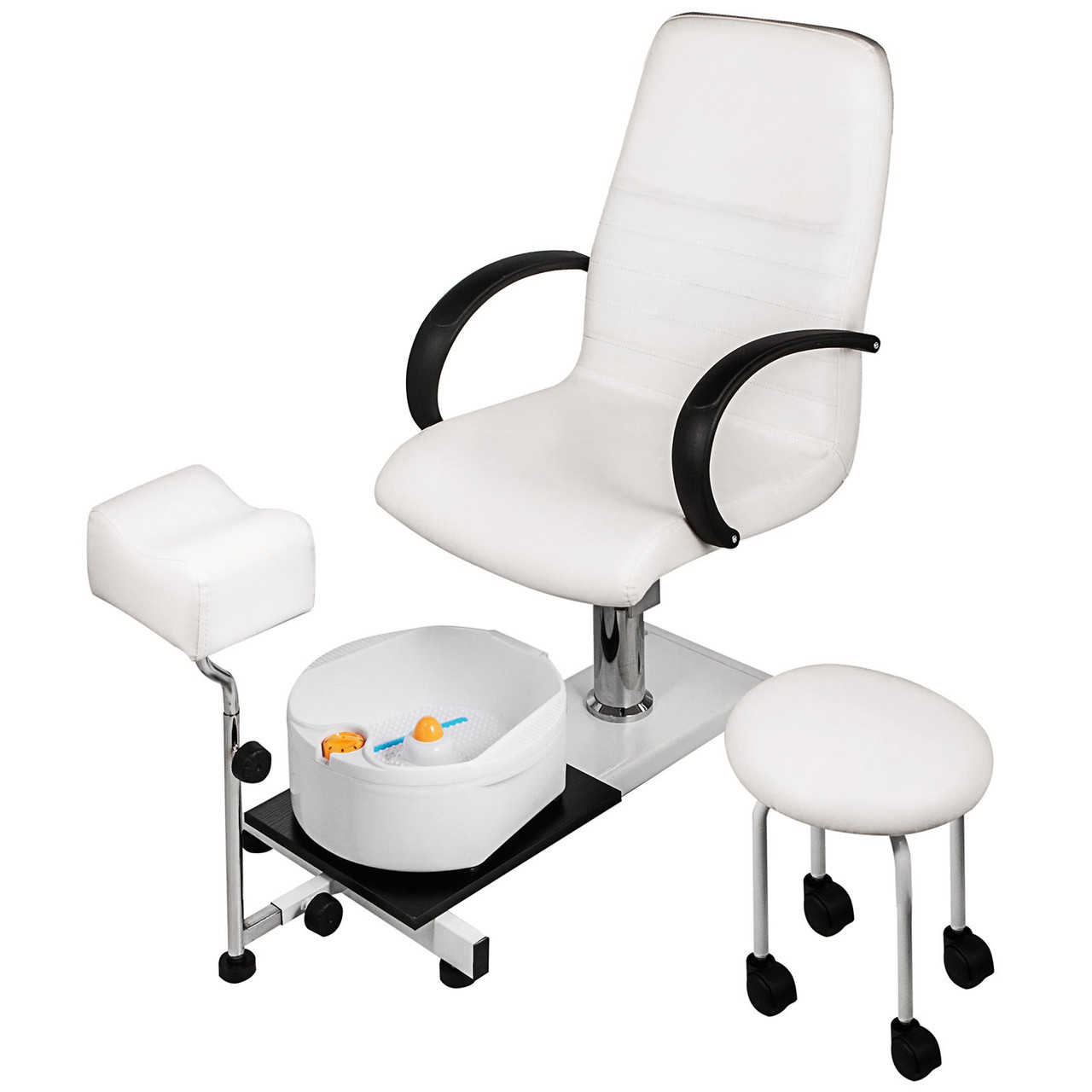 Hydraulic Lift Adjustable Spa Pedicure Unit with Easy-Clean Bubble Massage Footbath White
