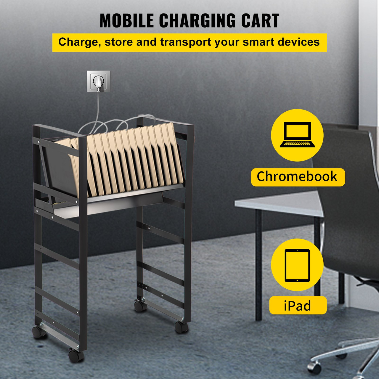 Open Charging Cart, 16 Device, Mobile Charging Cabinet for Charge and Transport Laptop Computers, Chromebook, iPad, Tablets, Storage Cart with